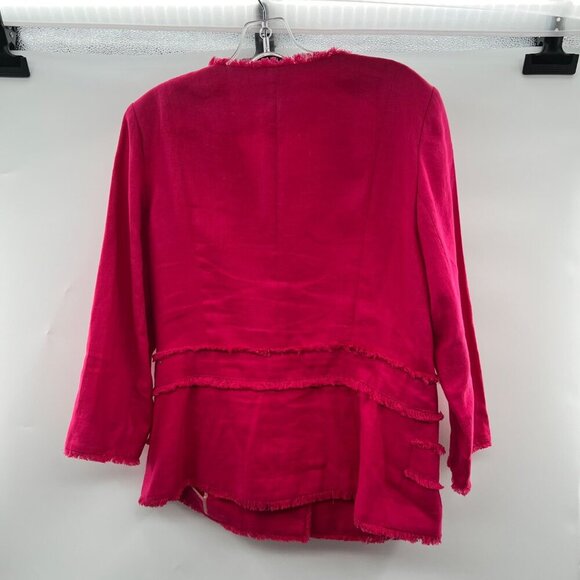 Neiman Marcus Frayed Button Up Blazer Long Sleeve Fuchsia Size 10 - Picture 7 of 9